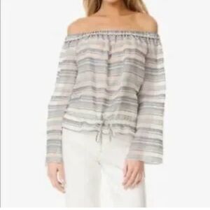 {preloved} Theory Odettah- Vall Striped Crepe Off the Off-Shoulder Top